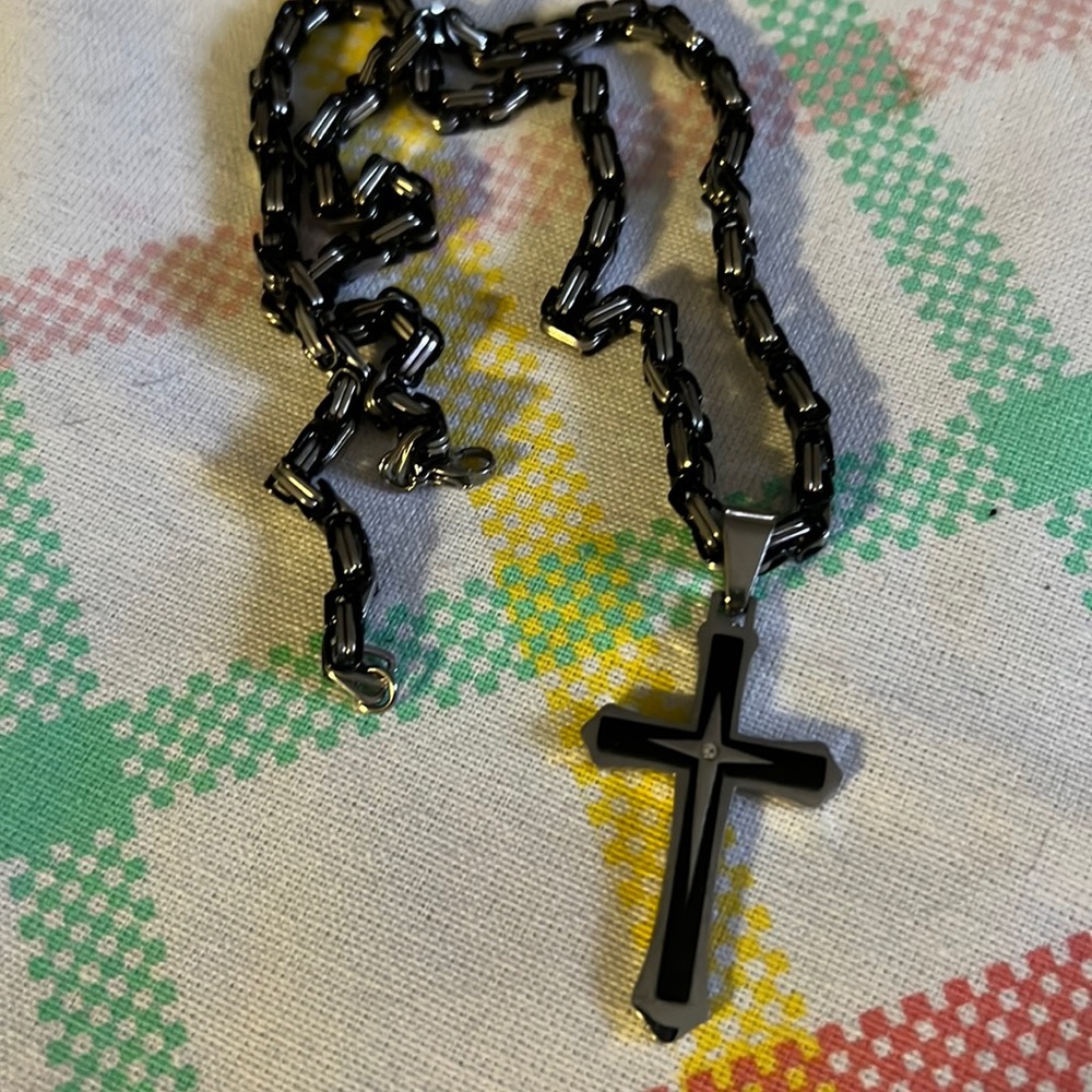 Mens stainless steel cross necklace
